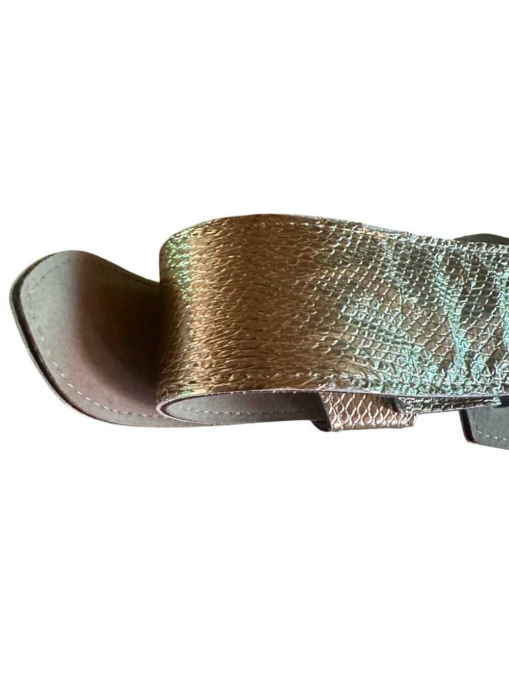 Vintage Gold Foil Snakeskin Embossed Belt With Metallic Finish & Statement Buckl - Picture 6 of 8
